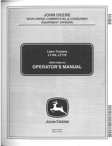 John Deere Lawn Tractors LT160 LT170 Operators Manual