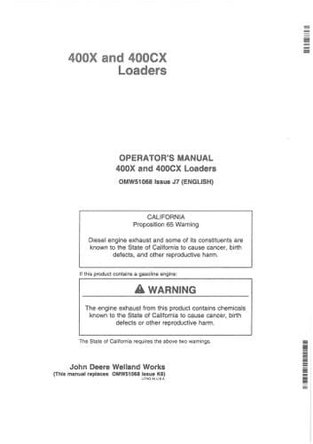 John Deere Loader 400X 400CX Operators Manual