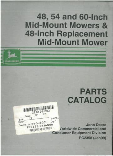 John Deere Mid Mount Mower 48", 54" and 60"  Parts Manual