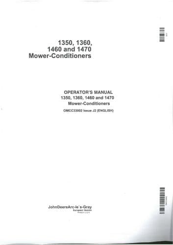 John Deere Mower Conditioners 1350, 1360, 1460, 1470 Operators Manual