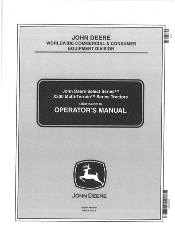 John Deere Multi Terrain X540 Operators Manual