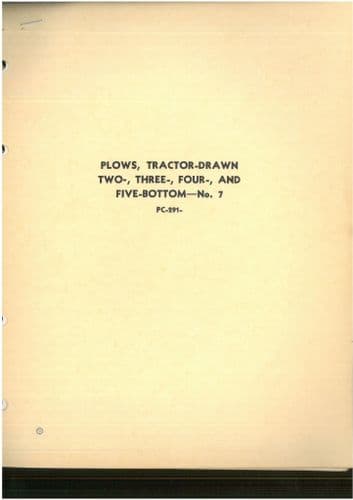 John Deere Plows, Tractor-Drawn Two, Three, Four & Five-Bottom No.7 - PC291 Parts Manual