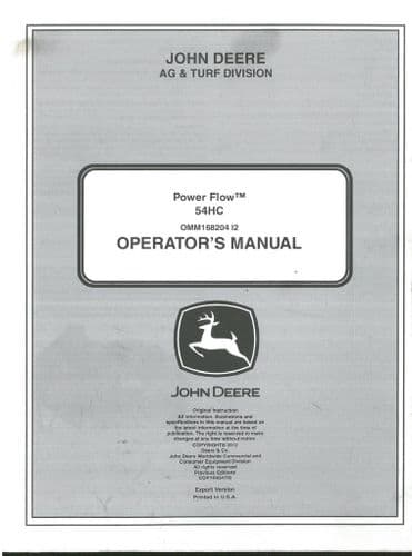 John Deere Power Flow 54HC Operators Manual