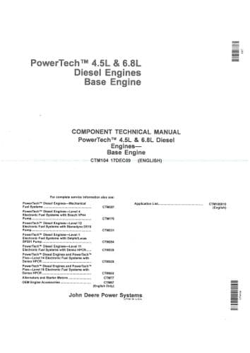 John Deere PowerTech 4.5L & 6.8L Base Engine Component Technical Manual - CTM104