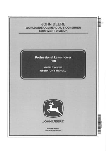 John Deere Professional Lawnmower 500 Operators Manual
