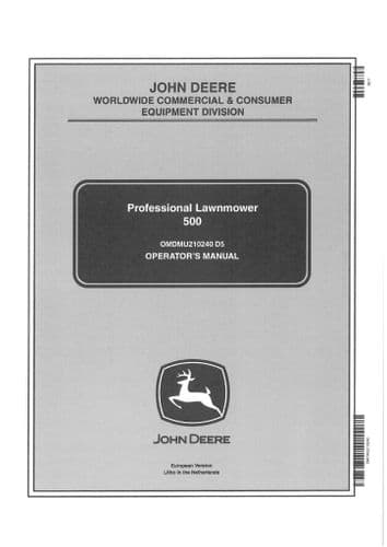 John Deere Professional Lawnmower 500 Operators Manual