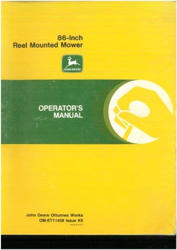 John Deere Reel Mounted Mower 86 Inch Operators Manual - ORIGINAL