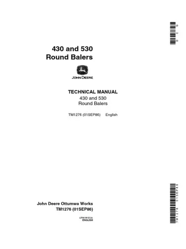 John Deere Round Baler 430 & 530 Workshop Service Technical Manual - TM1276