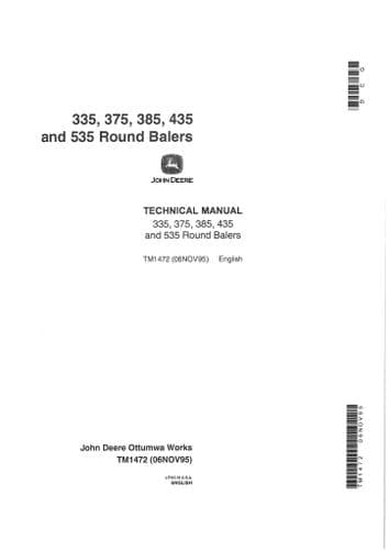 John Deere Round Baler 458, 458 Silage Special and 558 Workshop Service Manual - TM1735
