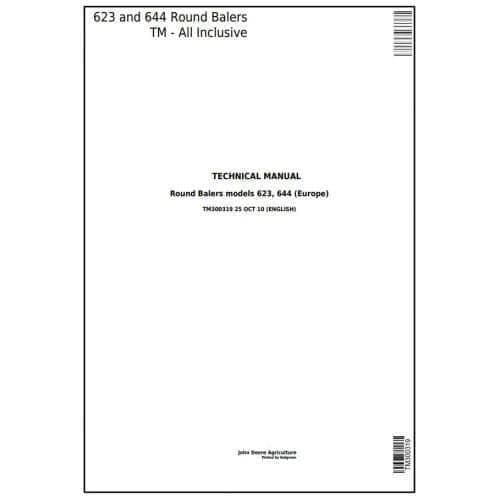 John Deere Round Baler 623 & 644 Workshop Service Technical Manual - TM300319