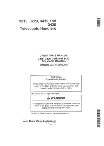 John Deere Telescopic Handler 3215 3220 3415 3420 Operators Manual