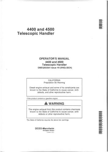 John Deere Telescopic Handler 4400 & 4500 Operators Manual
