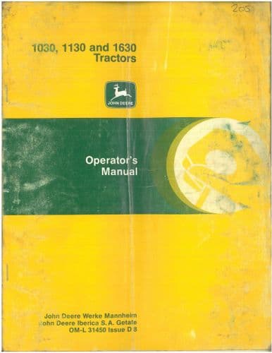 John Deere Tractor 1030 1130 1630 Operators Manual - ORIGINAL -