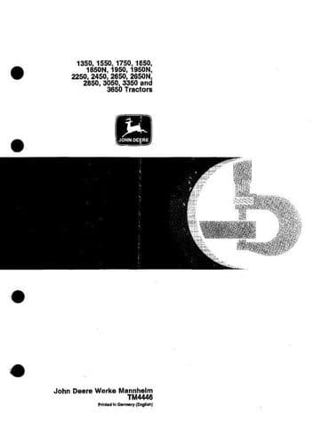 John Deere Tractor 1350 1550 1750 1850 1950 2250 2450 2650 2850 3050 3350 3650 Workshop Manual