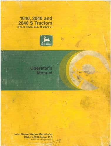 John Deere Tractor 1640 2040 2040S Operators Manual - ORIGINAL