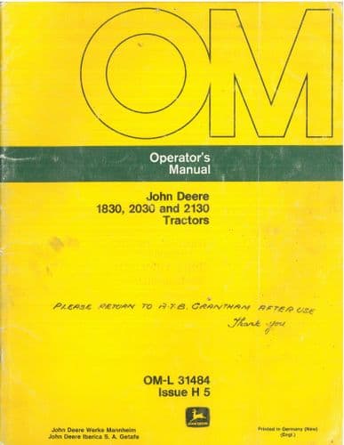 John Deere Tractor 1830 2030 2130 Operators Manual - **ORIGINAL MANUAL**