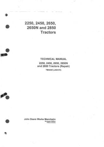 John Deere Tractor 2250 2450 2650 2850 Technical Service Workshop Manual - TM4440