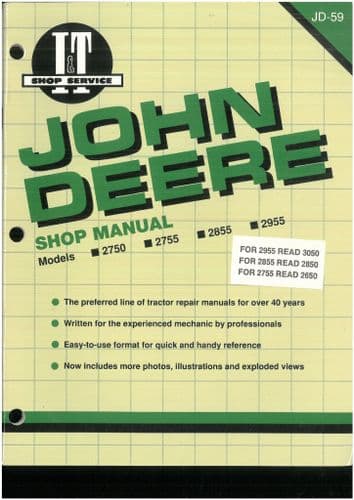 John Deere Tractor 2750 2755 2855 2955 I&T  Service Workshop Manual - JD59
