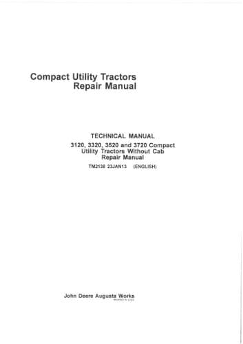 John Deere Tractor 3120 3320 3520 3720 Workshop Manual