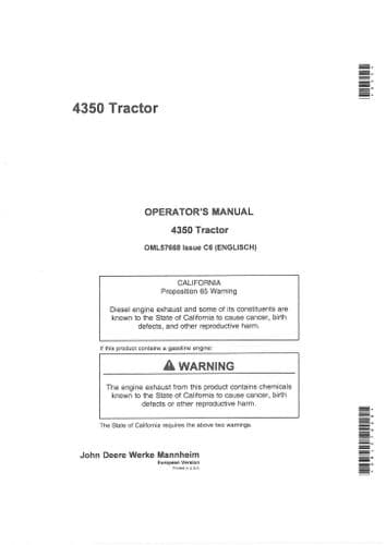 John Deere Tractor 4350 Operators Manual