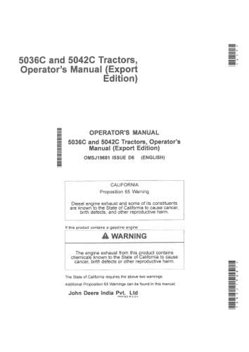 John Deere Tractor 5036C 5042C Operators Manual