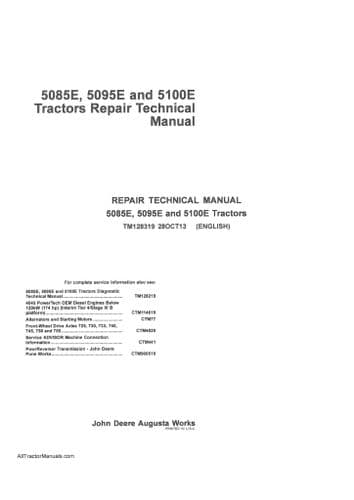 John Deere Tractor 5085E 5095E 5100E Technical Workshop Repair Manual