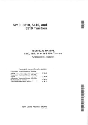 John Deere Tractor 5210 5310 5410 & 5510 Workshop Manual