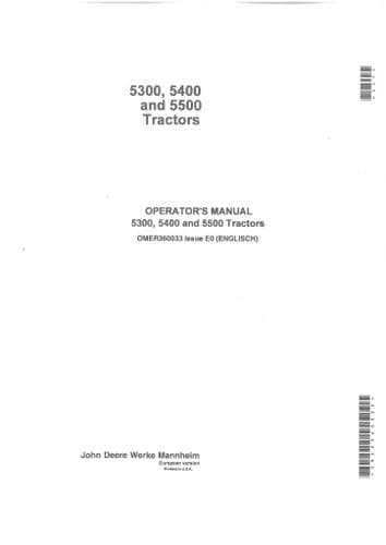 John Deere Tractor 5300 5400 5500 Operators Manual