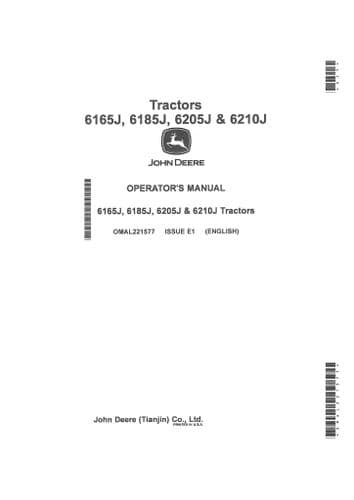 John Deere Tractor 6165J 6185J 6205J 6210J Operators Manual