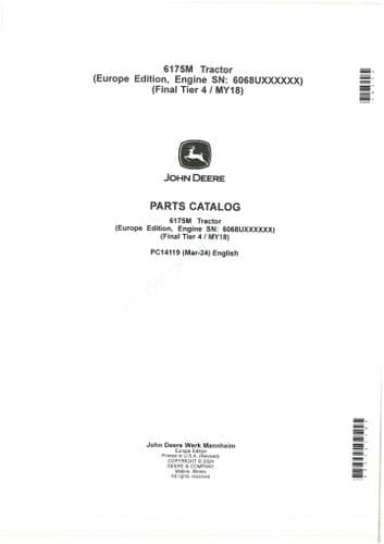 John Deere  Tractor  6175M Parts Manual