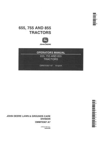John Deere Tractor 655 755 855 Operators Manual