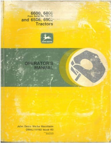 John Deere Tractor 6600 6800 6506 6900 Operators Manual - ORIGINAL