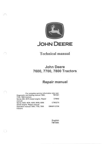 John Deere Tractor 7600 7700 7800 Technical Service Workshop Manual