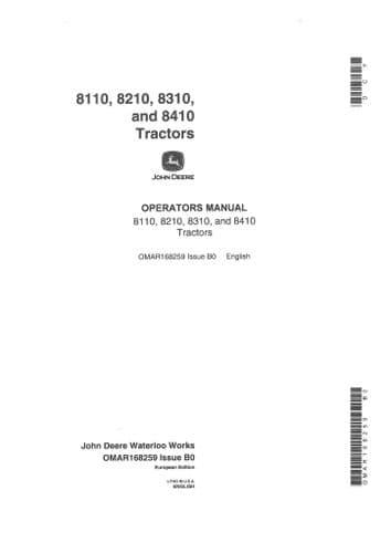 John Deere Tractor 8110 8210 8310 8410 Operators Manual