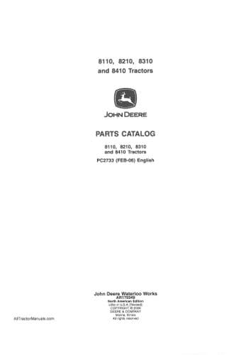 John Deere Tractor 8110 8210 8310 8410 Parts Manual