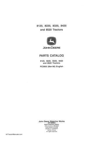 John Deere Tractor 8120 8220 8320 8420 Parts Manual