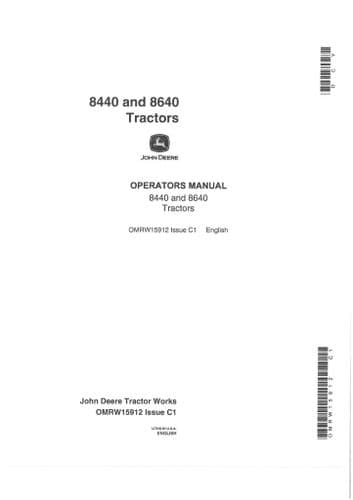 John Deere Tractor 8440 & 8640 Operators Manual