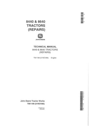 John Deere Tractor  8440 & 8640 Service Workshop Manual
