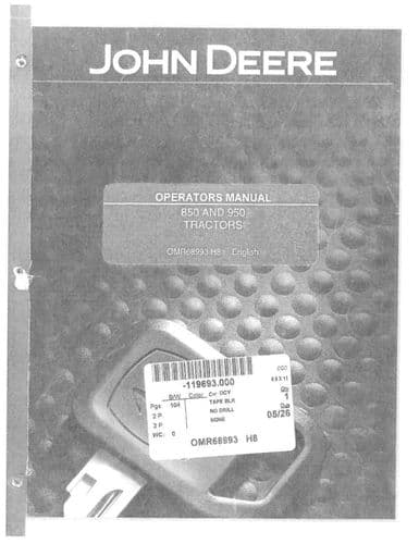 John Deere Tractor 850 & 950 Operators Manual