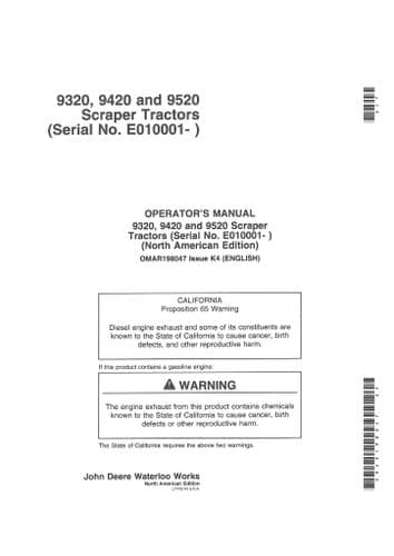 John Deere Tractor 9320 9420 9520 Operators Manual