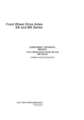 John Deere Tractor Front Wheel Drive  Axles - AS & MS Series Workshop Service Manual