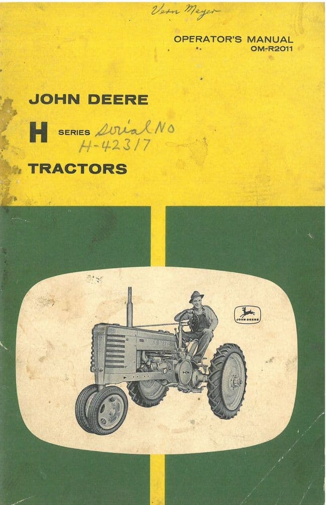 John Deere Tractor H Series Operators Manual