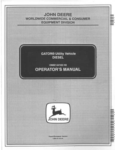 John Deere Utility Vehicle Gator Diesel Operators Manual