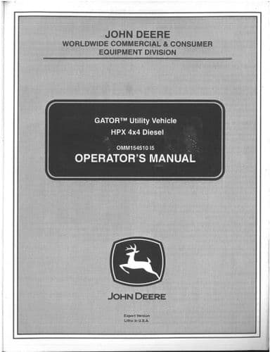 John Deere Utility Vehicle Gator HPX 4x4 Diesel Operators Manual