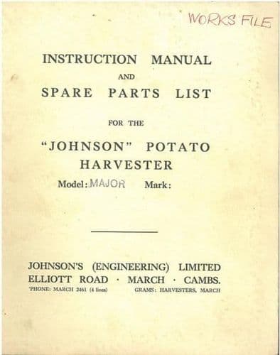 Johnson Potato Harvester Model Major Operators Manual & Parts List