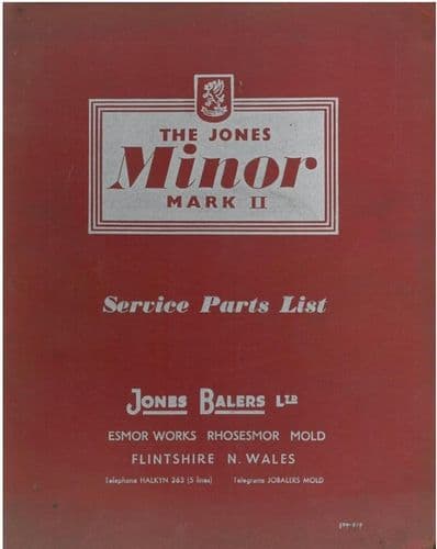 Jones Baler Minor Mk II Parts Manual