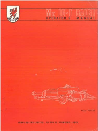 Jones Baler MK10-T Operators Manual - ORIGINAL MANUAL