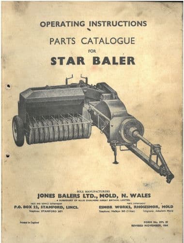 Jones Baler Star Baler Operators & Parts Manual