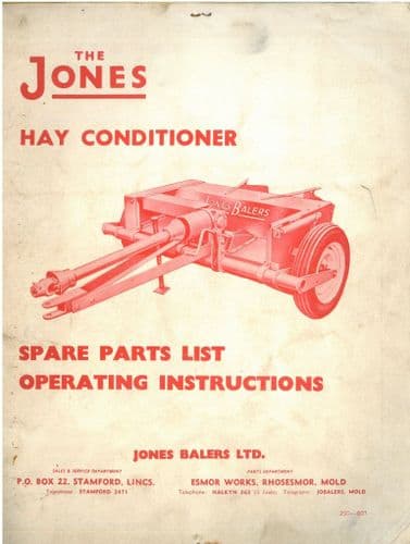 Jones Hay Conditioner Model 500 Operators Manual with Parts List