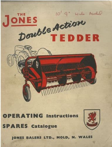 Jones Master Tedder Double Action  Operators Manual with Parts List
